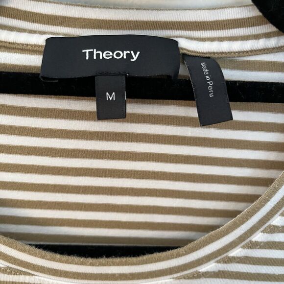 Theory T-Shirt Dress Women's Pima Cotton Modal? Jersey Tan Khaki Stripe M - Picture 3 of 4